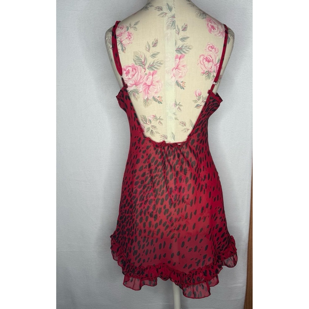 Baby Phat Y2K Red Leopard Print Mesh Chemise Slip Dress Lace Ruffle Hem S Sheer - Picture 12 of 12